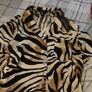 Rachel Zoe Black and Tan Zebra Print Button Down Shirt